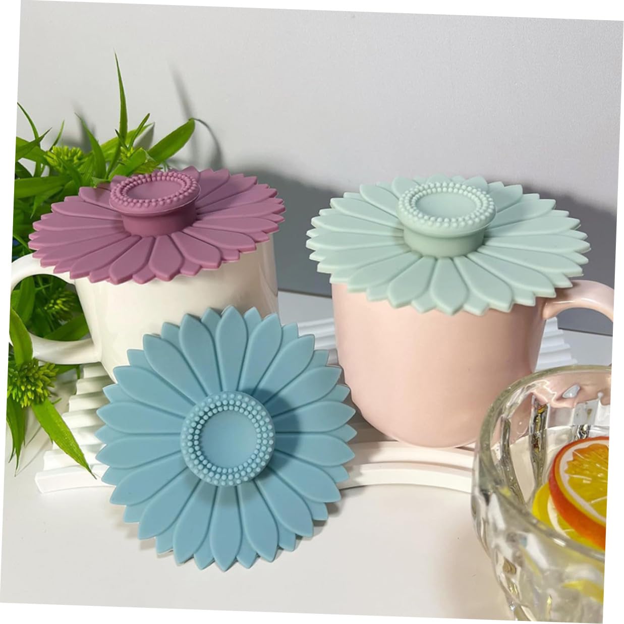 Gatuida Set di 12 Coperchi per Tazze in Silicone Design a Petali di Girasole, Copertura Antipolvere Versatile per Tazze in Ceramica e Mug da Caffè, Facili da Pulire e Resistenti al Calore