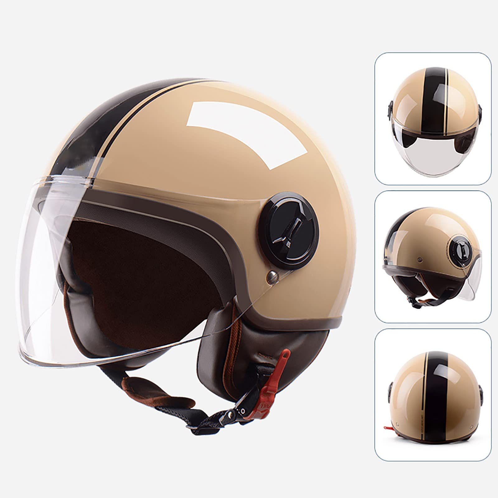 Casque De Moto à Double Visière, Casque Jet Rétro 3/4