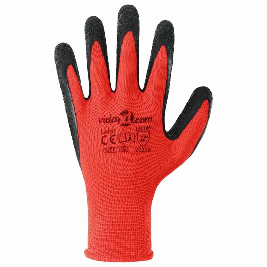 Lot de 24 gants de travail - Rouge et noir - Revêtement en latex 7/S - Convient pour l'intérieur et l'extérieur