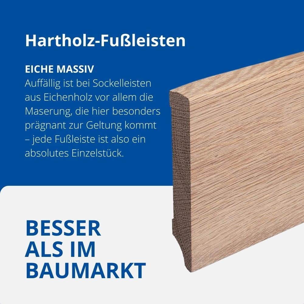 REESE Massivholz-Sockelleisten | Eiche roh geschliffen | Weimarer Profil | 100mm Höhe | 1 Stück | 2,3lfm