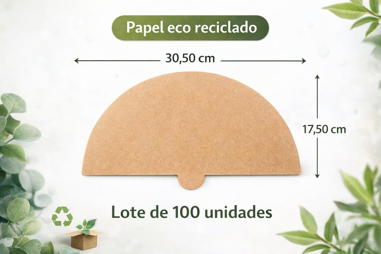 Lote de 100 unidades Abanicos de Papel kraft reciclado, celebraciones, bodas, festivales y eventos al aire libre, papel reciclado Eco (430 g/m²) Medidas 30,5 x 17,5 cm.
