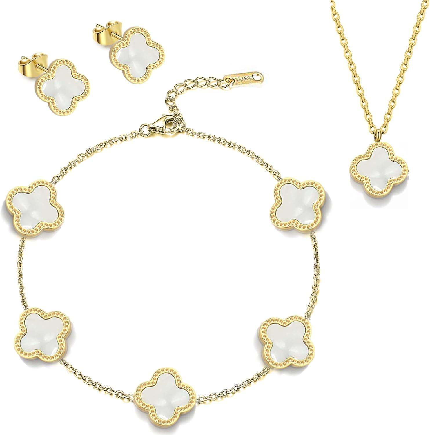 Luxury Fashion Jewelry Lucky Ladies Shell Four Leaf Clover necklace set 18K Gold Plated Stainless Steel jewellery