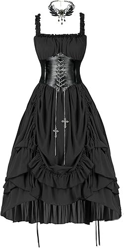 yiranyijiu Vestido Steampunk para Mujer Disfraz Victoriano Renacentista para Mujer Vestidos Góticos de Largo Asimétrico