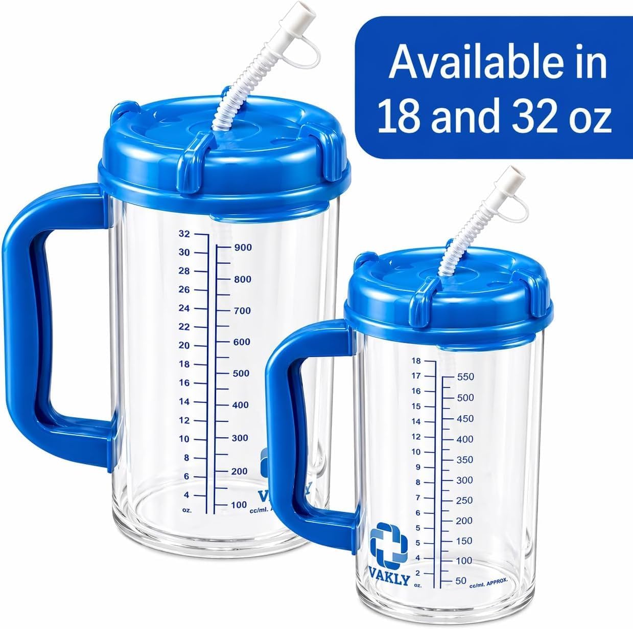 Vakly Insulated Hospital Carafe 32 oz – Double Wall Water Bottle with Straw & Pour Spout, Hot & Cold Bedside Carafe for Patient Care & Home Use (2)