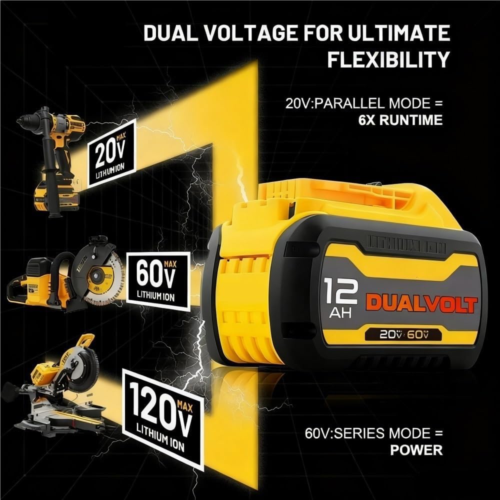LINGYUE 12.0Ah 20V/60V Replacement Lithium Ion Battery - Compatible with Dewalt Flex-Volt MAX DCB615 DCB606 DCB609 DCB612 DCB182 DCB200 - Cordless Power Tool Packs(2pack)