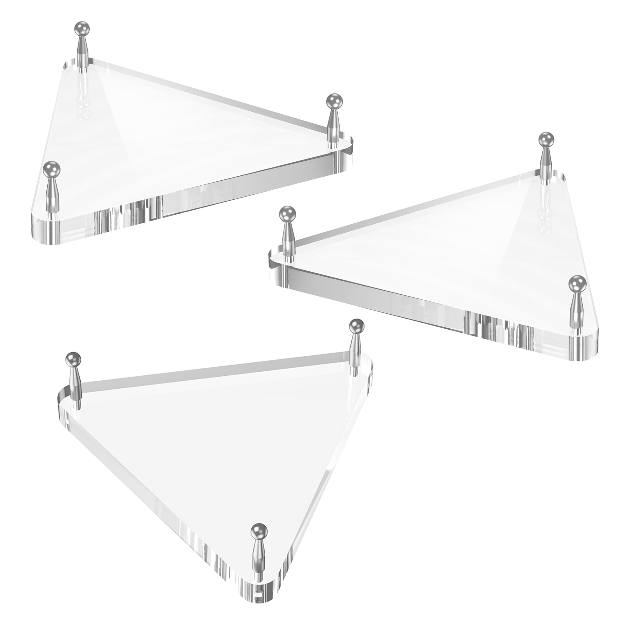 Soporte de exhibición triangular de acrílico con clavijas de metal plateado (paquete de 3) – Moderno soporte deportivo para baloncesto, fútbol, regalo inastillable y ahorra espacio para los fanáticos