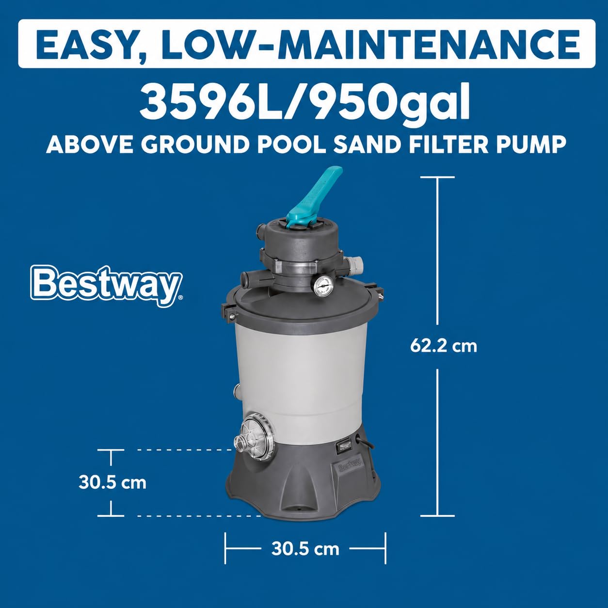 Bestway Pompa di Filtraggio a Sabbia Flowclear 58515, Portata 2.600 L/H per Piscine Fuori Terra