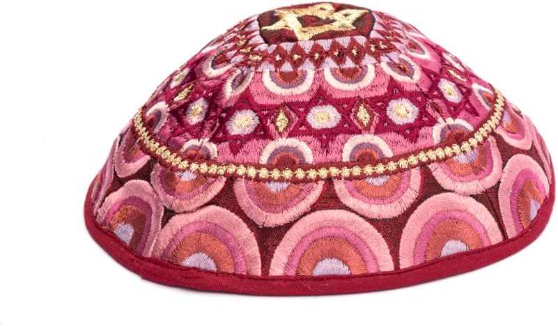 Kippah - Embroidered - Magen David - Pink
