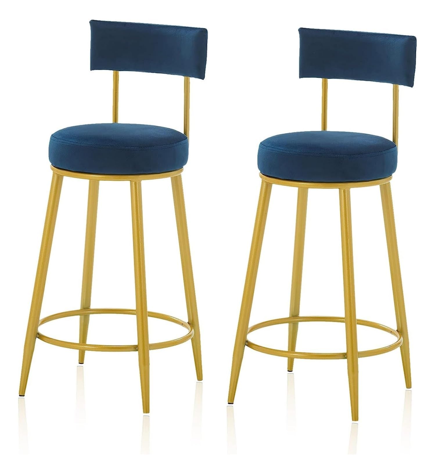 Juego de 2 taburetes de bar de terciopelo negro y dorado, sillas altas para encimera de cocina con patas de metal y reposapiés, elegantes taburetes de bar de desayuno para decoración del hogar