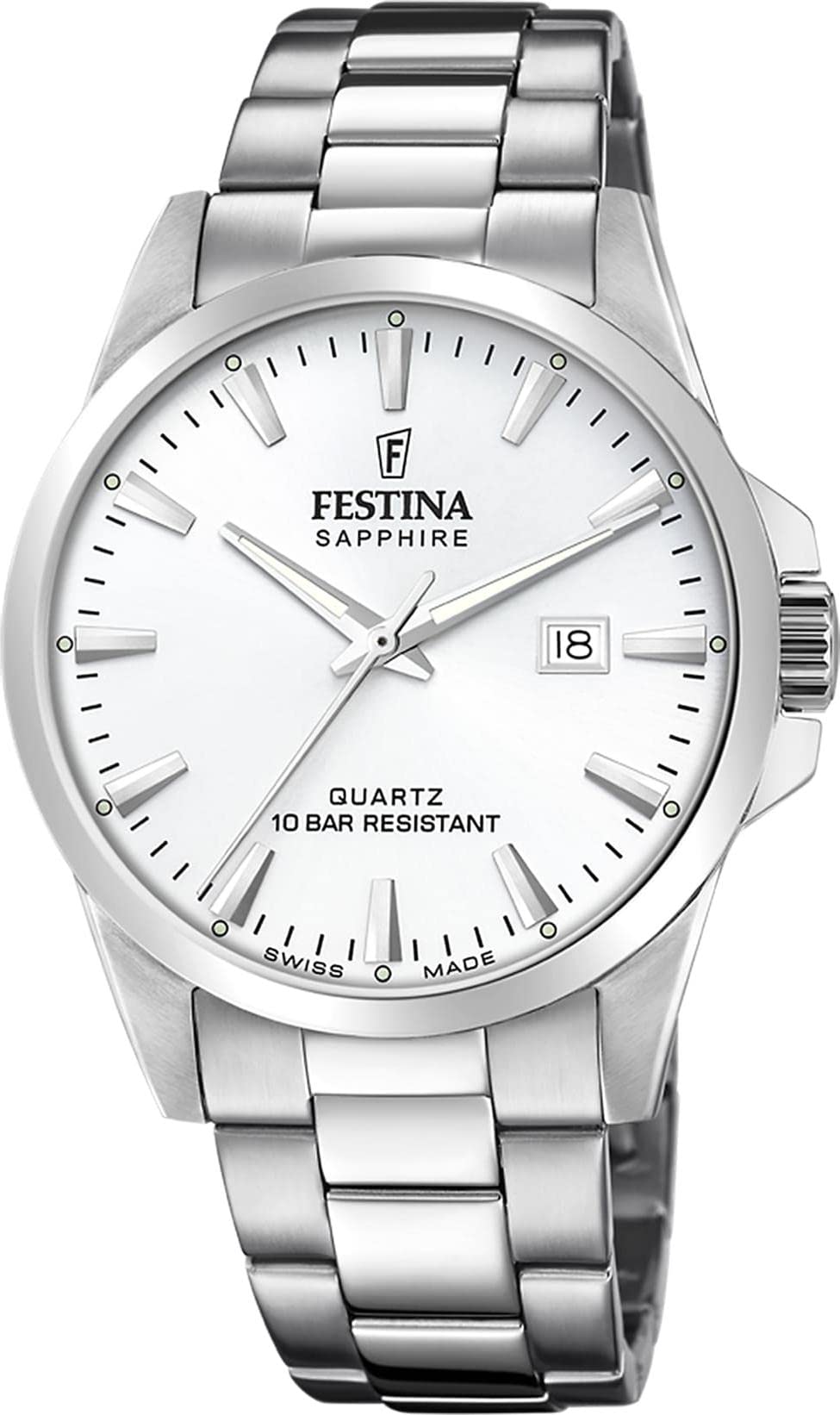 Festina Swiss Made Reloj Hombre Analógico de Acero Inoxidable 316l Plateado