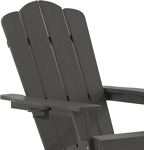 Miniatura 6 de Flash Furniture Newport Adirondack - Silla Adirondack con soporte para tazas, silla Adirondack de poliresina resistente a la intemperie, color gris