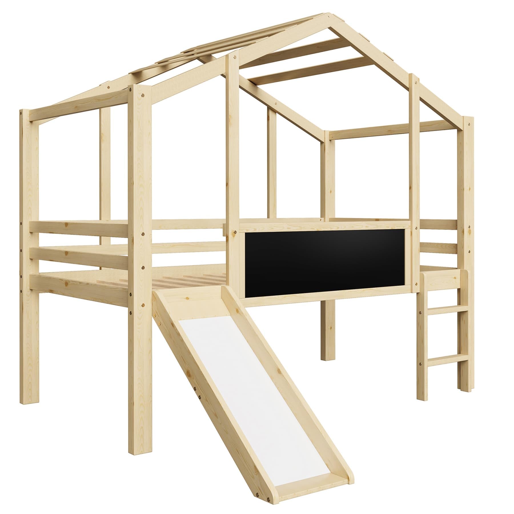 YEHTOKHOME Lit Mezzanine Multifonctionnel 90x200cm avec Toboggan et Tableau Noir,loft lit Simple Moderne en Bois avec échelle et Garde-Corps(sans Matelas) (Bois)