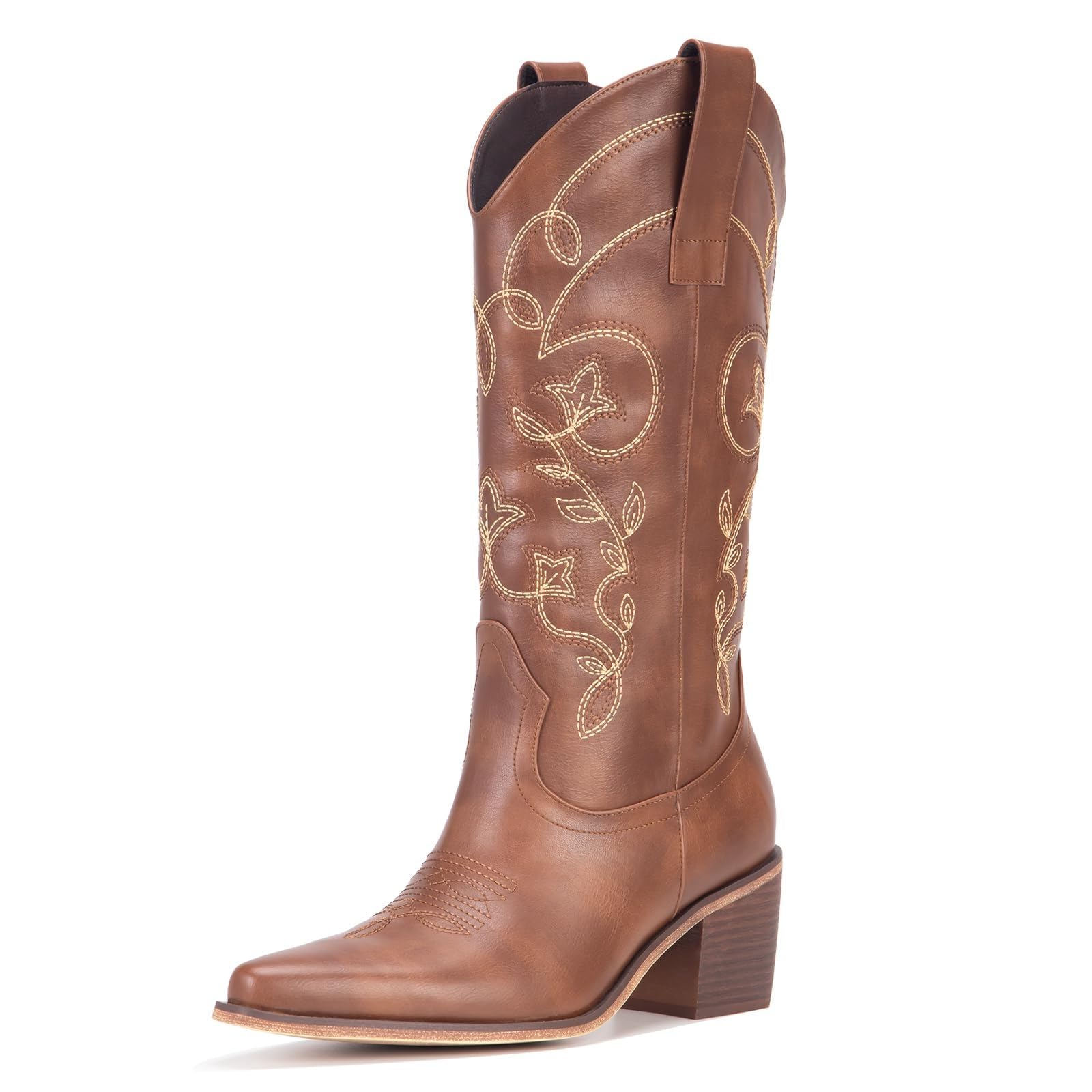 Cowboy Boots for Women Wide Calf - Cowgirl Boots with Pointed Toe and Chunky Heel for All-Day Comfort