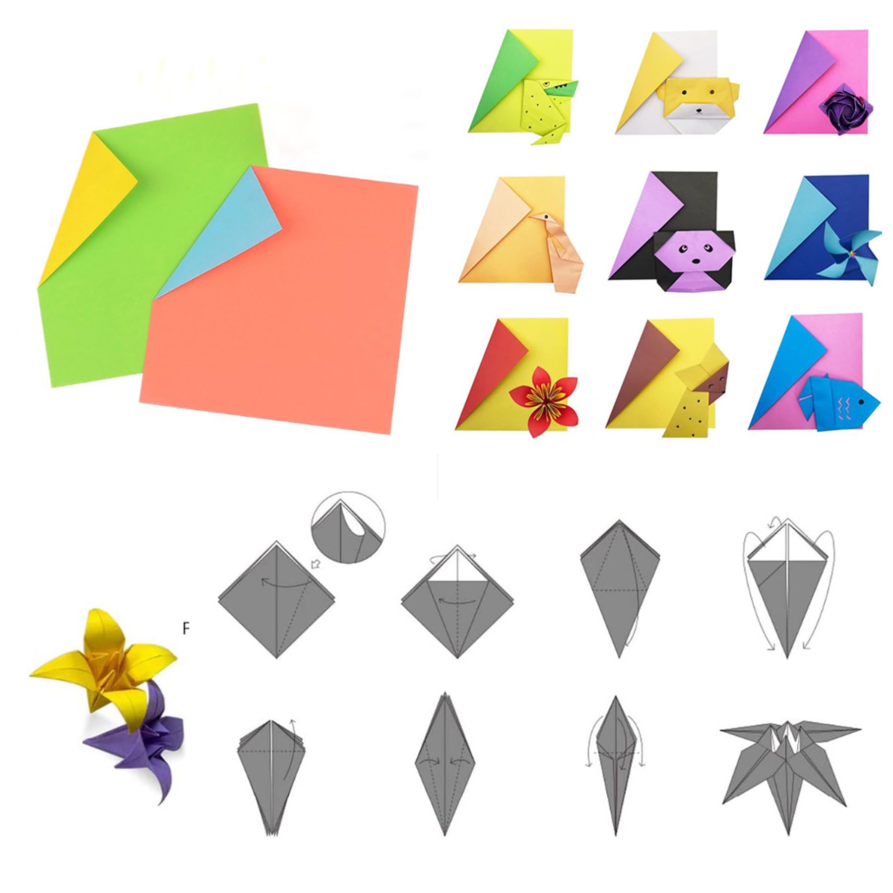 Carta Per Origami 210 Fogli Quadrati 15x15 Cm - Colorata Fronte/Retro, Per Bambini E Fai Da Te, Ideale Per Scuola E Creatività