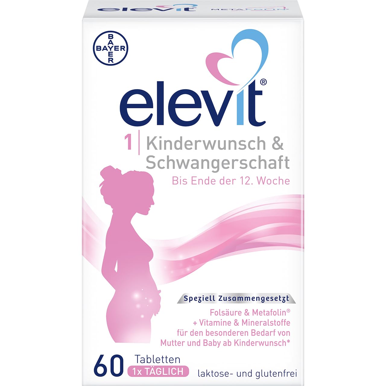 Elevit 1 | Kinderwunsch und Schwangerschaft | hochdosierte Folsäure & Metafolin | weltweite Nr. 1 der Schwangerschaftsvitamine | 60 Tabletten