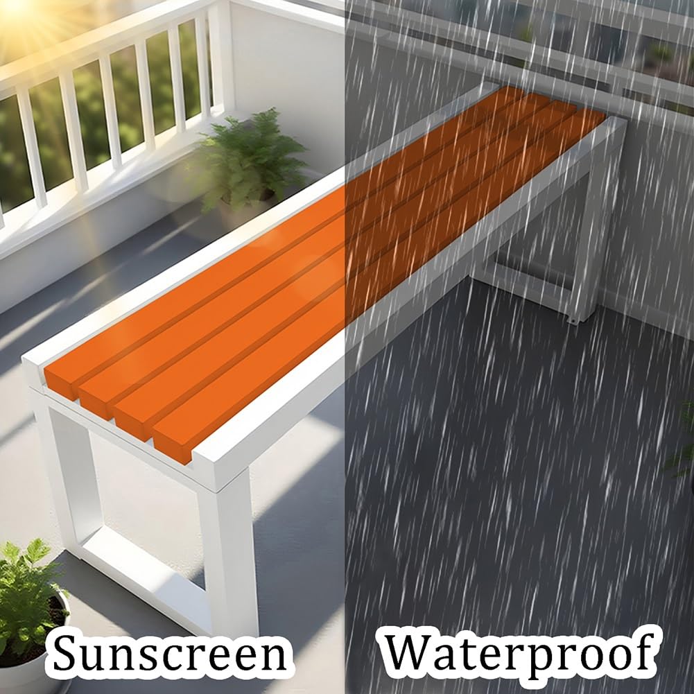 Wetterfeste Gartenbank für 2 Personen, rückenfrei, Holzterrassensitz, Metallrahmen, für Park, Hinterhof, Eingangsbereich, 150 cm, Kaffeeweiß