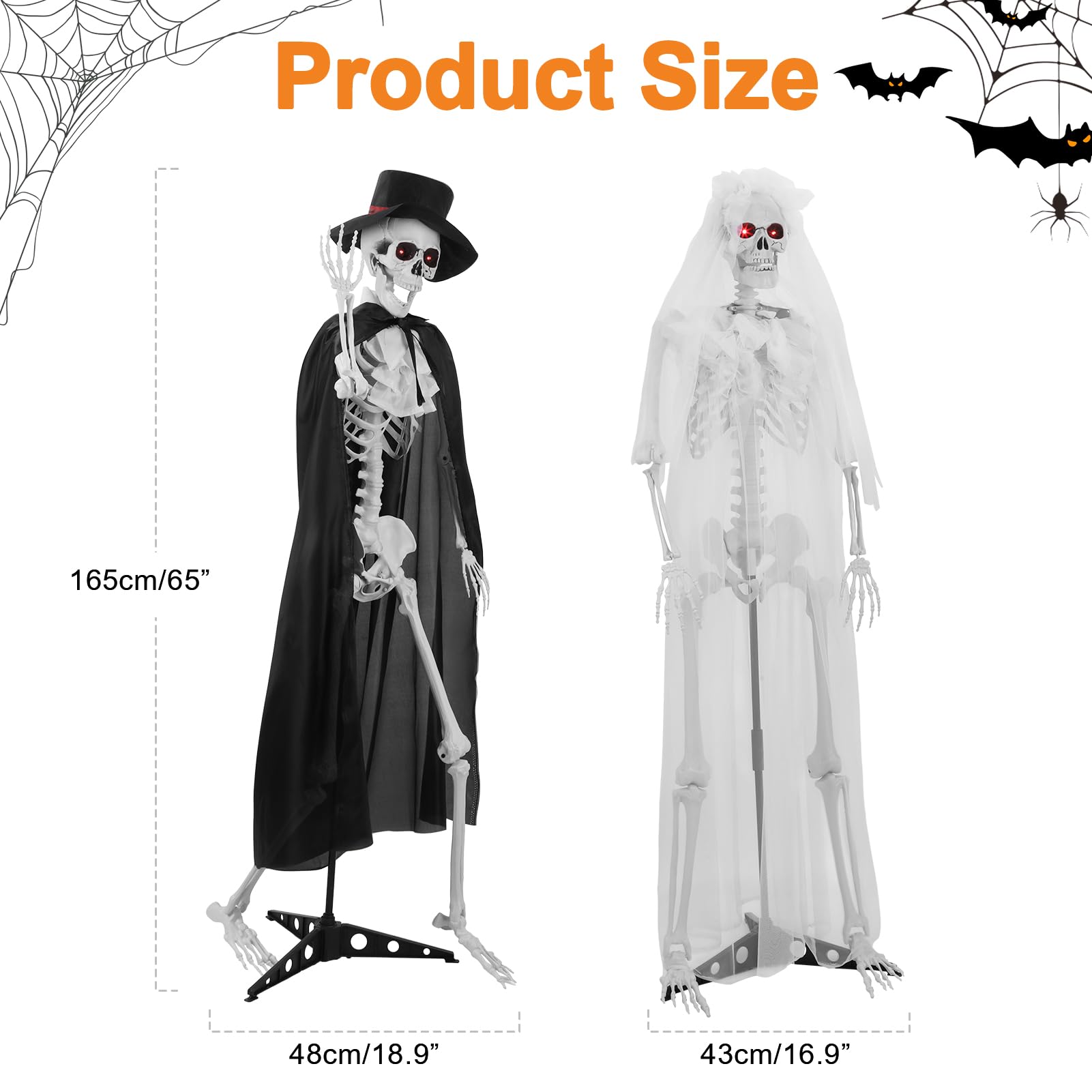 Szkielety halloweenowe naturalnej wielkości możliwy szkielet para panna młoda pan młody nawiedzony dom rekwizyt ruchome stawy świecące oczy efekty dźwiękowe wewnątrz na zewnątrz podwórko dekoracje