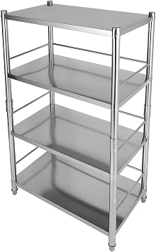 Stainless Steel Shelving, 4-Layer Shelves Adjustable Heavy Duty Stainless Steel Wire Rack Storage with 4 Anti-Slip Feet, Rectangular Floor Standing Shelving Organizer Capacity 220lbs Per Shelf