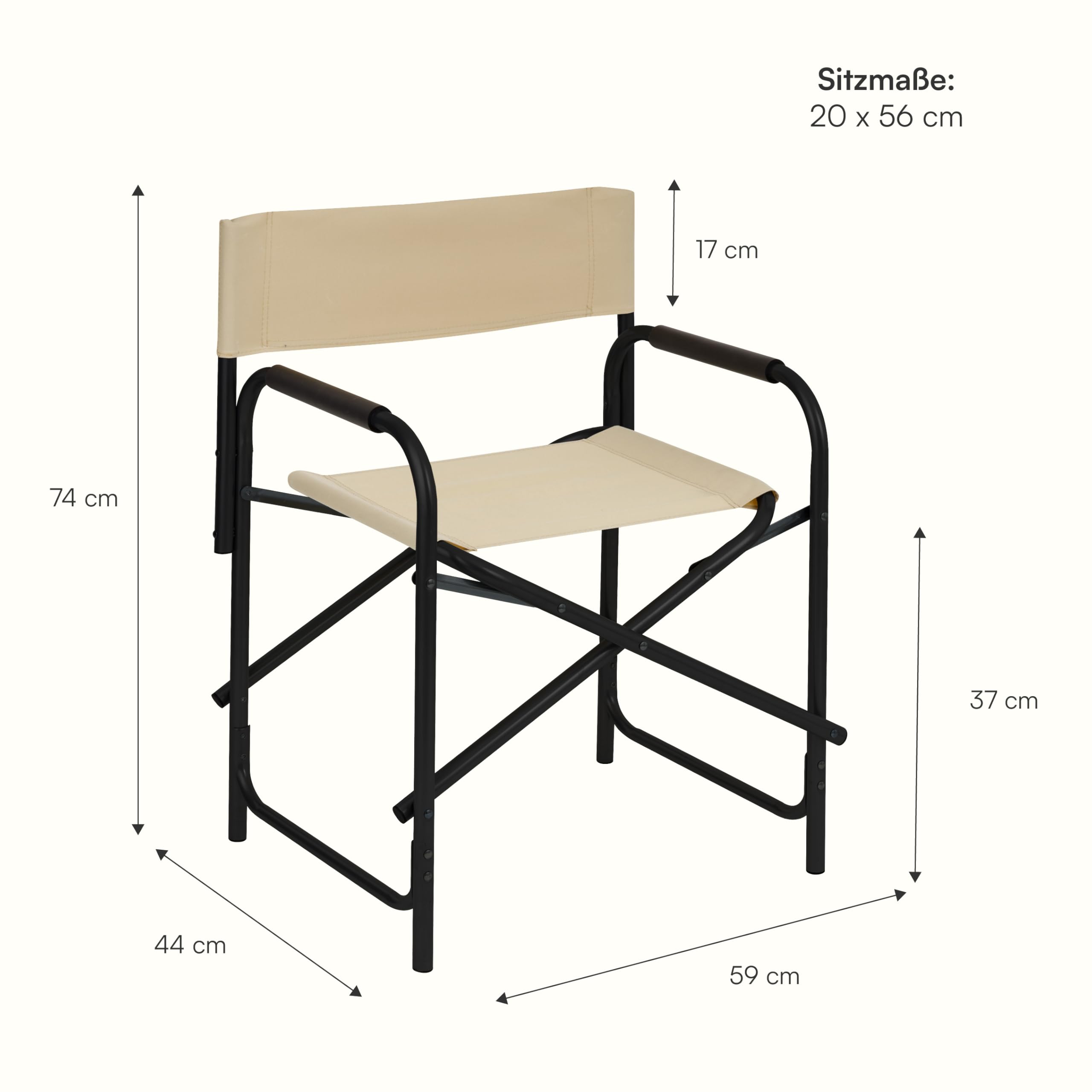 Baroni Home klappbarer Regiestuhl aus Stahlrohr, ergonomischer Klappstuhl mit Rückenlehne, faltbar und platzsparend, aus Leinwand, für Camping, Meer und Strand, 56x44x76 cm, Ecru
