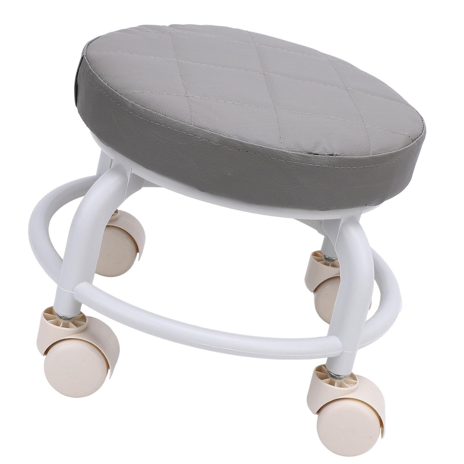 Gray Low Rolling Stool Portable Soft Padding Mini 360 Degree Swivel Shoe Stool for Kids Adults