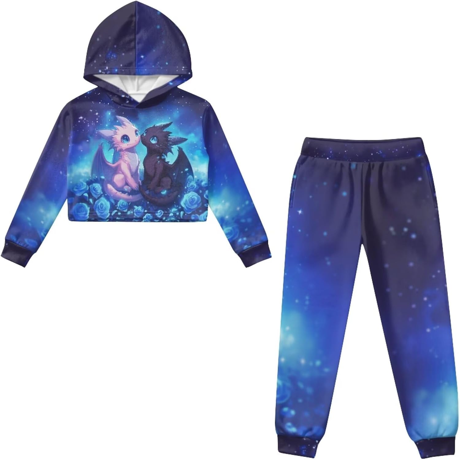 Xpyiqun Tracksuits Size 4-13 Years Hoodies and Sweatpants 2 Piece Outfits for Girls Crop Sweatshirt Kids Jogger