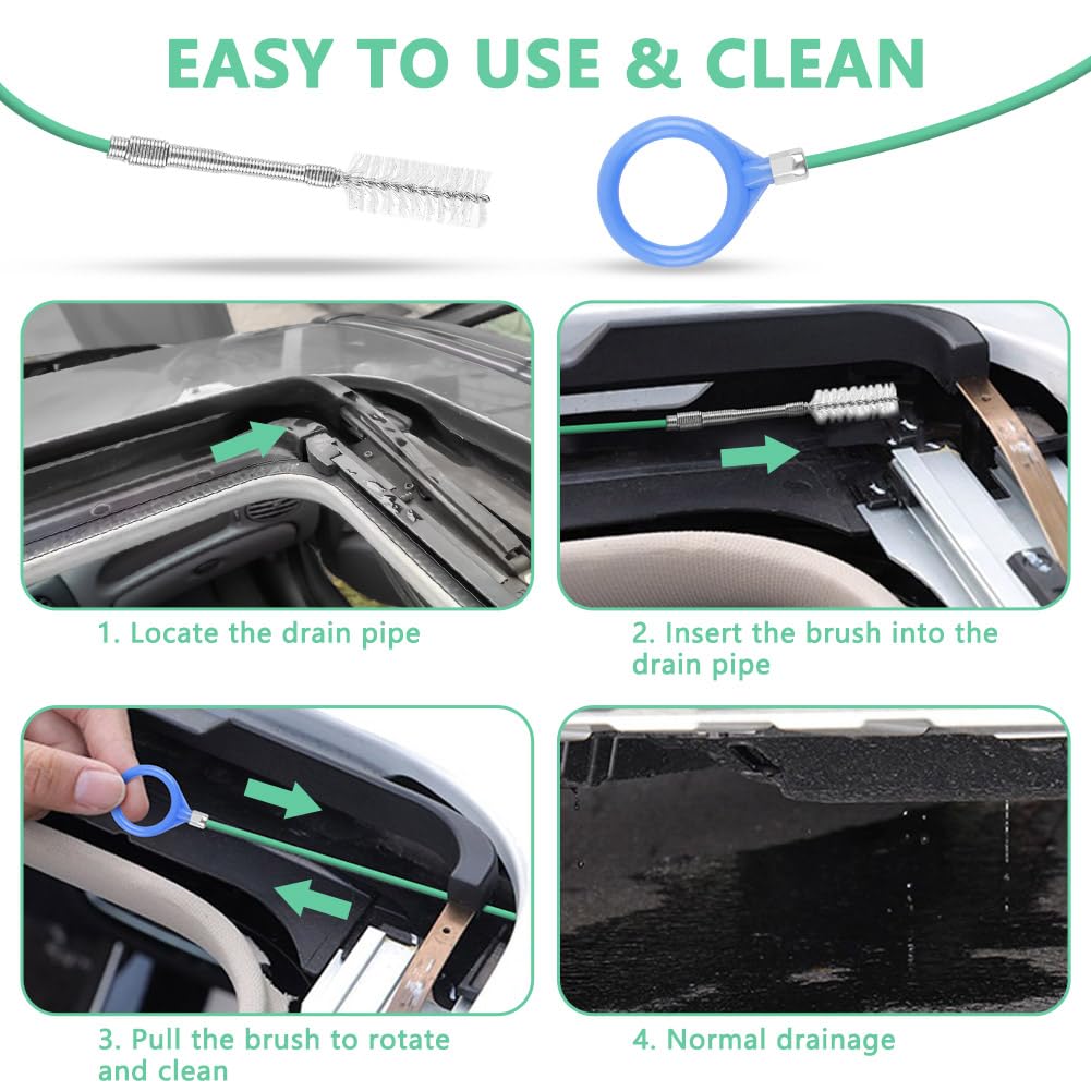 Cepillo de Limpieza de Techo Solar, 300 CM, Cepillo de Limpieza de Drenaje de Techo Solar para Auto, Cepillo de Alambre Flexible Extra Largo, Drenaje Automático Herramienta de