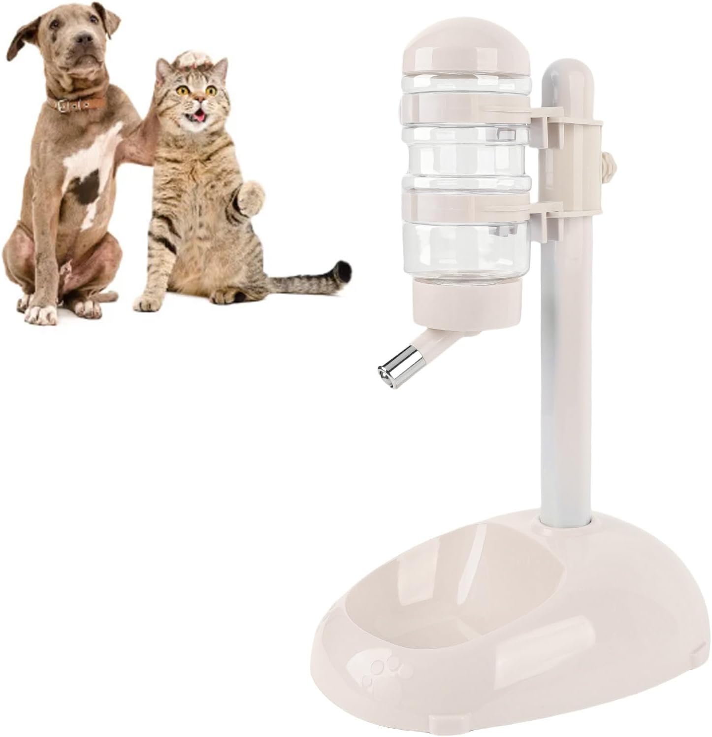 ciciglow 500ml Pet Standing Water Dispenser Bowl, Multifunctional Detachable Height Adjustable Pet Automatic Standing Water Feeder for Puppy Dogs Cats (Beige)