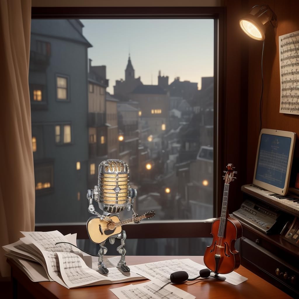 Vintage Microphone Guitar Lamp, Cool Guitar Gifts for Music Lovers and Player, USB Plug in Powered, Retro Decorations for Home, Bar, Office - Image 2