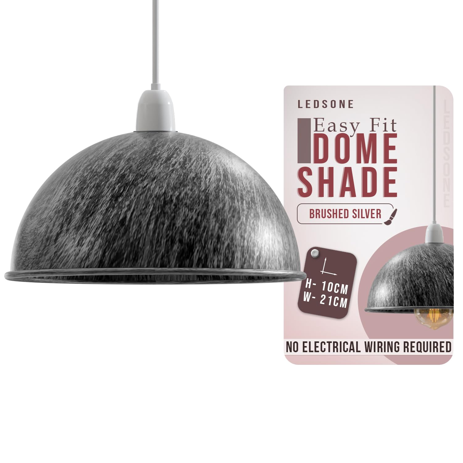 LEDSONE Modern Dome Pendant Lamp Shade – 21cm Industrial Metal Ceiling Light Shade Easy Fit for Kitchen, Bedroom, Living Room, Dining Room, Hallway, Restaurant and Café