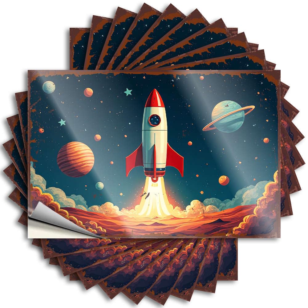 Decal Fall Decor Outdoor | Reading Cover A Rocket Launches Into Space with Planets Surrounding It. for Gamer(8X12CM)