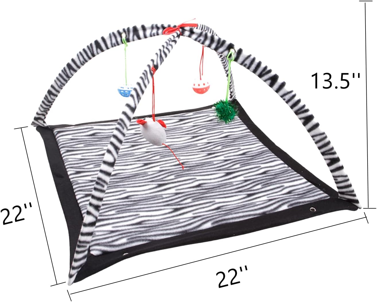 Ferret Play Mat - Foldable Fleece Activity Center with Hanging Bell Balls Mice Toys Small Animal Cat Interactive Mat Tent Toy for Exercise Napping Easy Storage (Zebra Print)