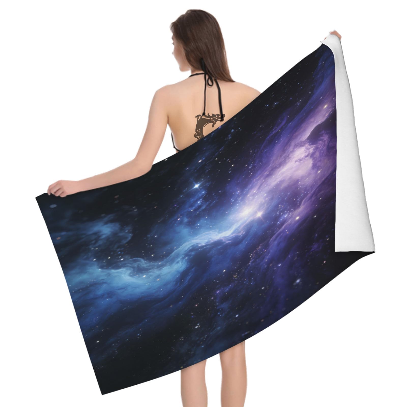 Leichong 3D Galaxy Beach Towel Large Microfiber Soft Quick Dry for Adults, Mysterious Universe Bath Towel Lightweight Soft Absorbent for Travel Swimming Pool Sports, 80 x 160 cm