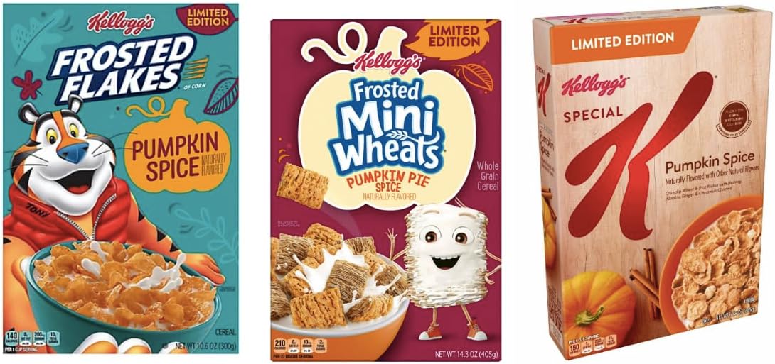 Kellogg's Pumpkin Trio - Frosted Flakes Pumpkin Spice (10.6 oz), Special K Pumpkin Spice (12.9 oz.) & Frosted Mini Wheats Pumpkin Pie Spice (14.3 oz)