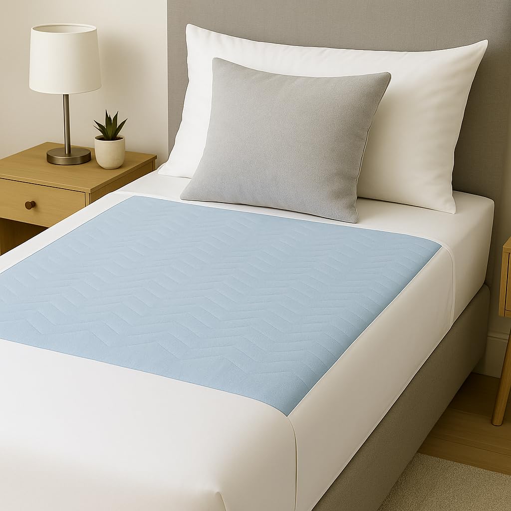 Sponsored Ad – 2 x Easy Care Solutions | Washable Bed Pad Protector | with Tucks/Flaps | 85 cm x 90 cm | 3 litres Absorbency | Reusable Blue Bed Pads