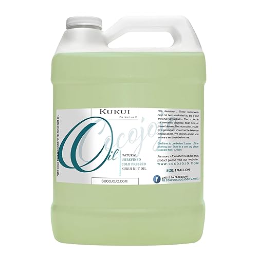 Dr Joe Lab Kukui Aceite de nuez de 128 onzas, puro y natural, prensado en frío, sin refinar, aceite de Kukui extra virgen de 1 galón, para cabello,