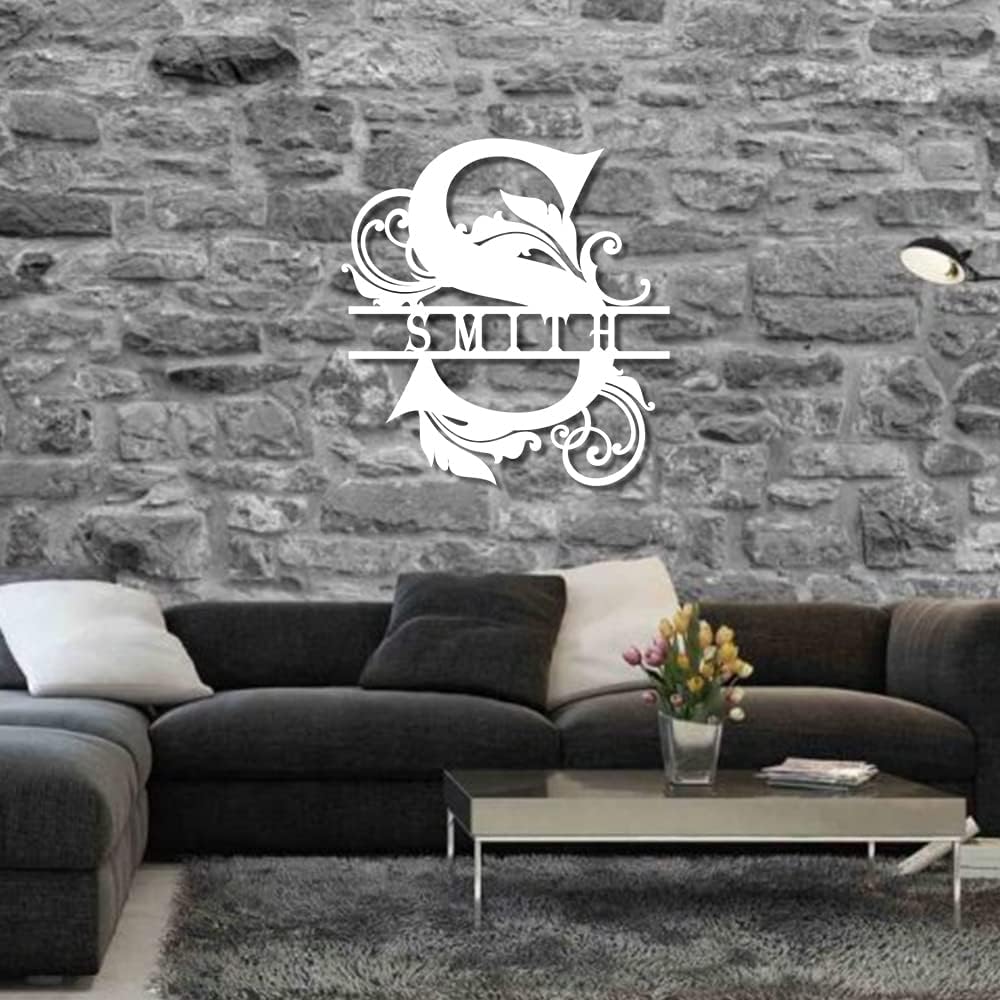 UTF4C Custom Metal Name Sign - Personalized Last Name Sign - Split Letter Metal Monogram - Monogram Door Hanger - Metal Initial Wall Decor - Customized Hanging Sign - Large Metal Letter - White