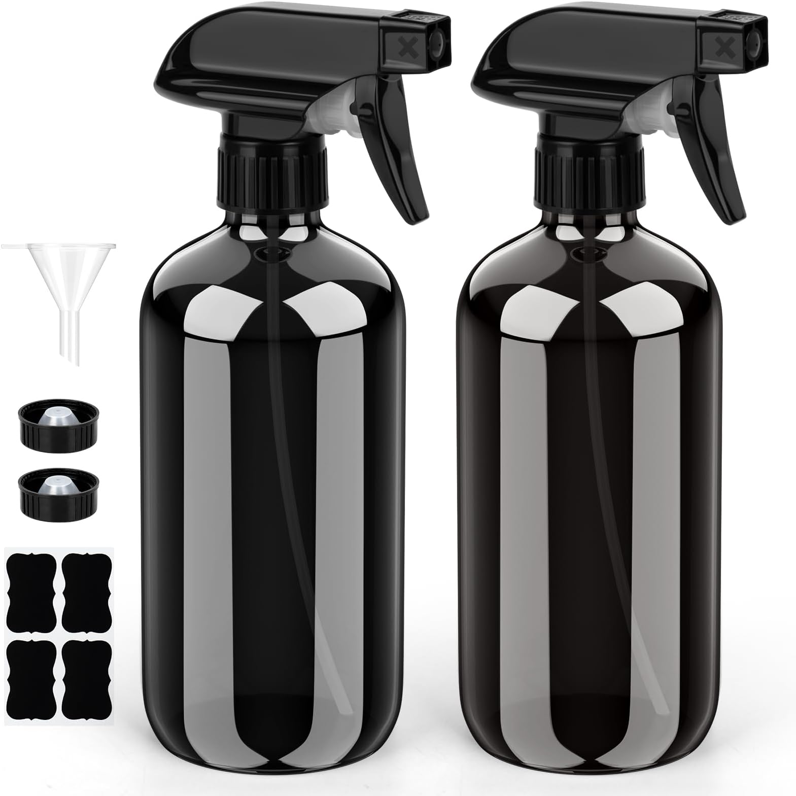 Bontip Glass Spray Bottle, Black Glass Spray Bottle Set & Accessories Refillable for Plants Window Cleaners Aromatherapy Facial hydration Watering Flowers Hair Care (2 Pack/16oz) (Black)
