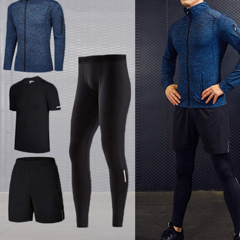 Moda odzież fitness, strój sportowy, czteroczęściowy strój męski, rajstopy sportowe, odzież treningowa, elegancka odzież sportowa, zestaw 2 l