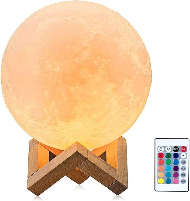 LED Moon Light with Remote Control,Dimmable 15cm 3D Print Moon Lamp LED 16 Colors Portable Night with Touch Control,USB Rechargeable + Built-in Battery