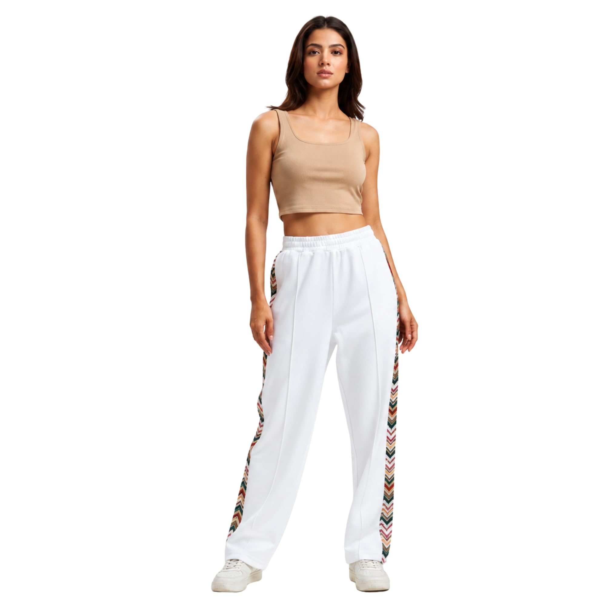 Women's Track Pants for Women | High Waist Straight Fit Lounge Pants with Side Stripe | Elastic Waist Casual Trousers-picture-18
