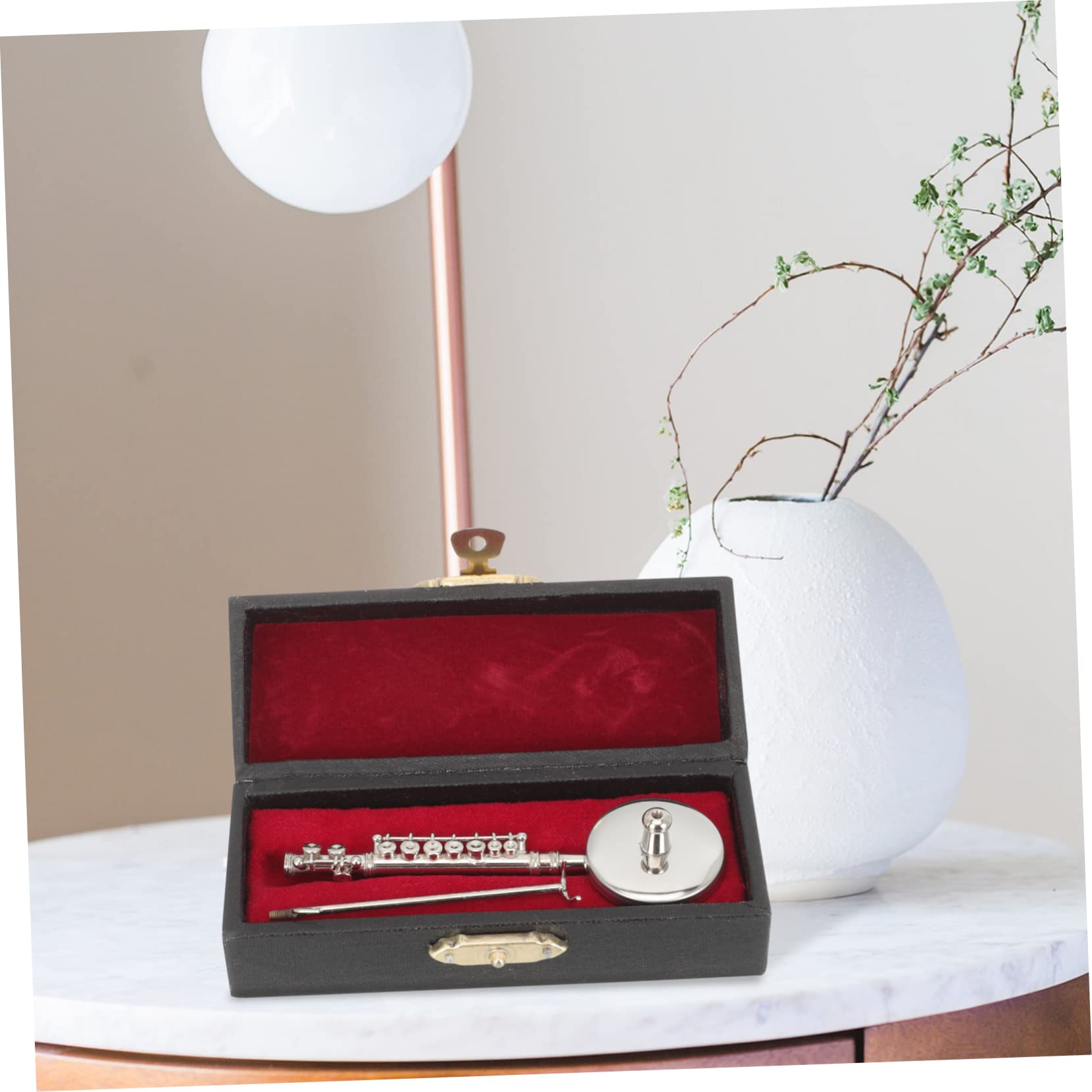 Modelo Mini de Flauta en Cobre con Caja de Almacenamiento y Soporte, Decoración Artística para Escritorios y Mesas en Casa