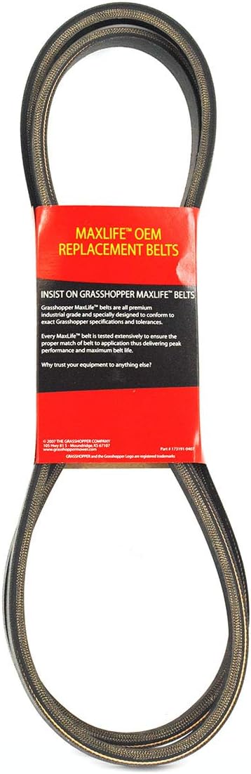 Grasshopper Lawn Mower MaxLife Belt, Designed to Specific Material, Dimensions, Shape, Construction and Pliability Standards That Ensure Superior Performance and Long Life, OEM Replacement Part 382049
