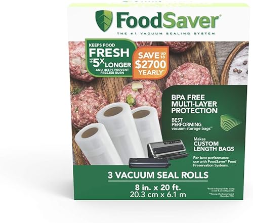 Miniatura 5 de FoodSaver Máquina selladora al vacío compacta, bolsas blancas y selladoras al vacío, rollos para almacenamiento hermético de alimentos y Sous Vide,