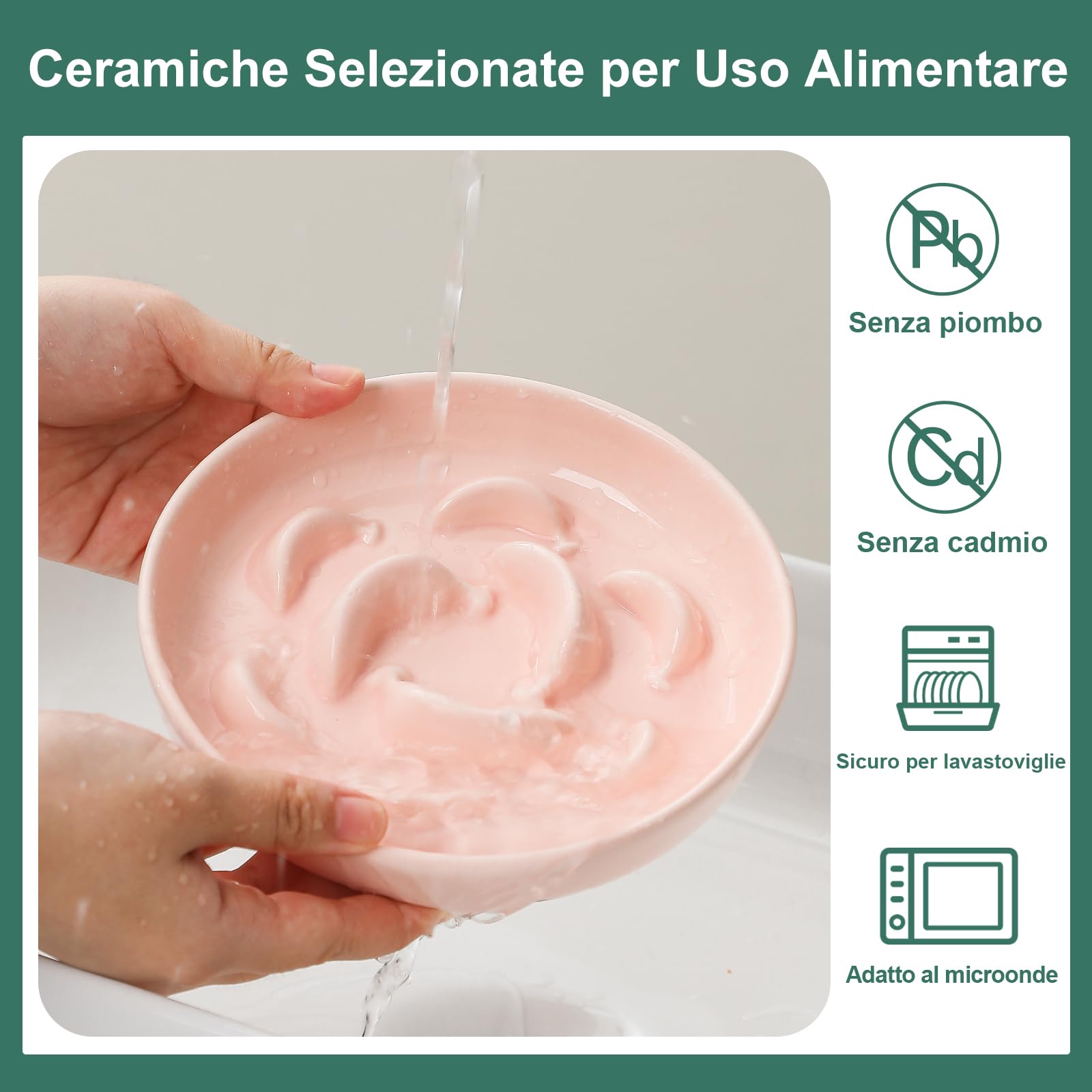 Ciotola Anti Ingozzamento Gatto Ceramica Alimentazione Lenta Pastello Lavabile in Lavastoviglie Rosa Chiaro 16x3 cm