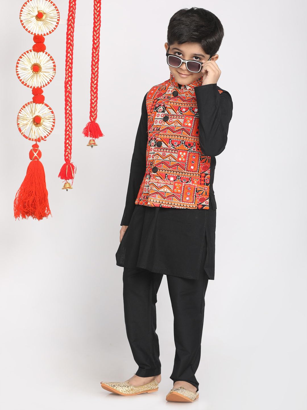 VASTRAMAY Nehru - Giacca da ragazzo Kediyu Kutch Navratri, gilet etnico tradizionale, perfetta per festival, matrimoni e feste