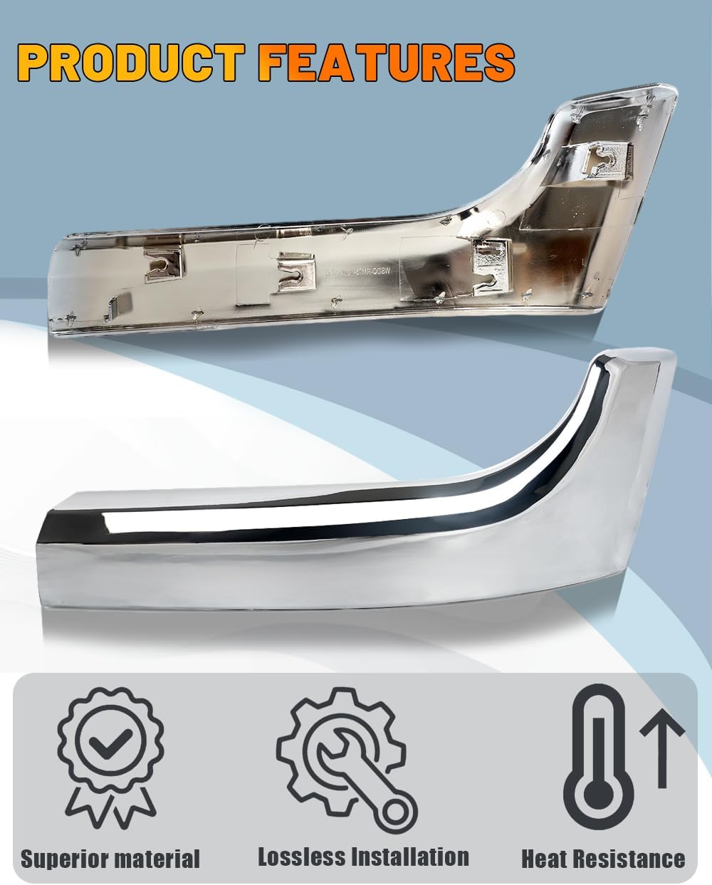 Chrome Front Bumper Filler Headlight Molding Trim Compatible with 2019-2024 Dodge Ram 2500 3500 Left Drive Side Lower Headlamp Retainer Replace for 6NB301Z0AB