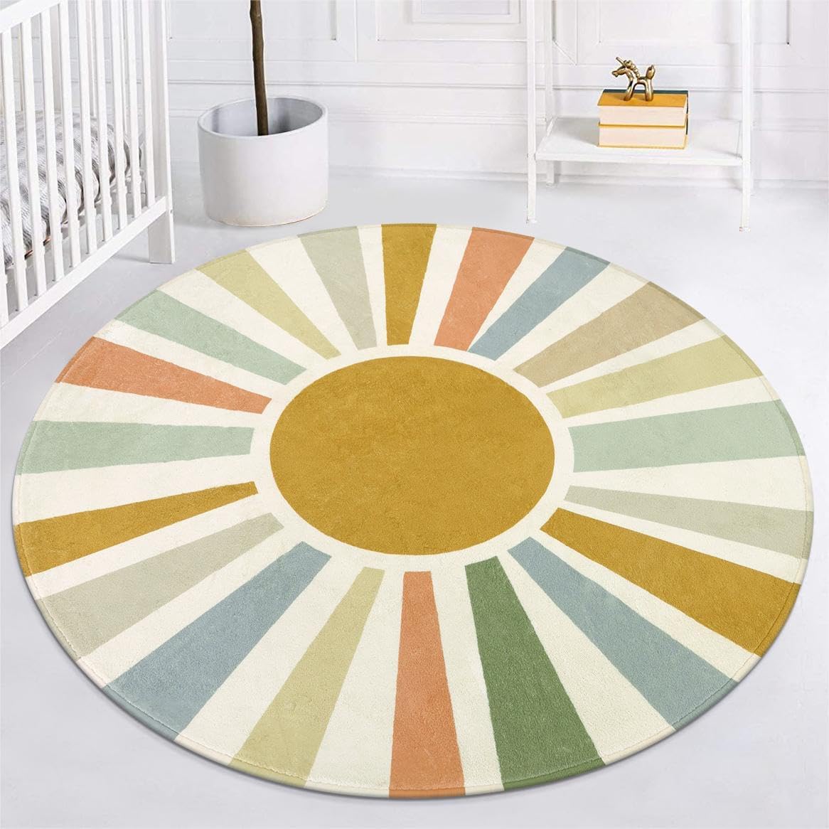 STARUIA Boho Washable Rug 5 Ft Round Area Rug for Bedroom