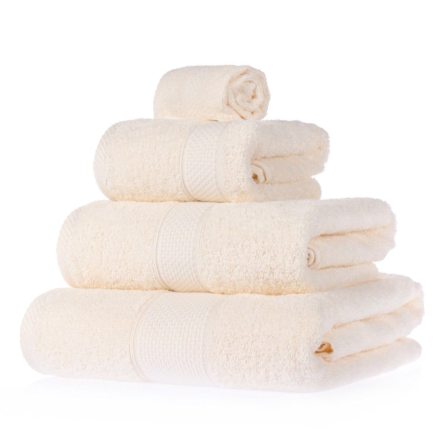 HOMESCAPES Cream Turkish Cotton 4 Piece Towel Set Soft & Absorbent 500 GSM Heavyweight Face Cloth, Hand Towel, Bath Towel & Bath Sheet Towel Bale