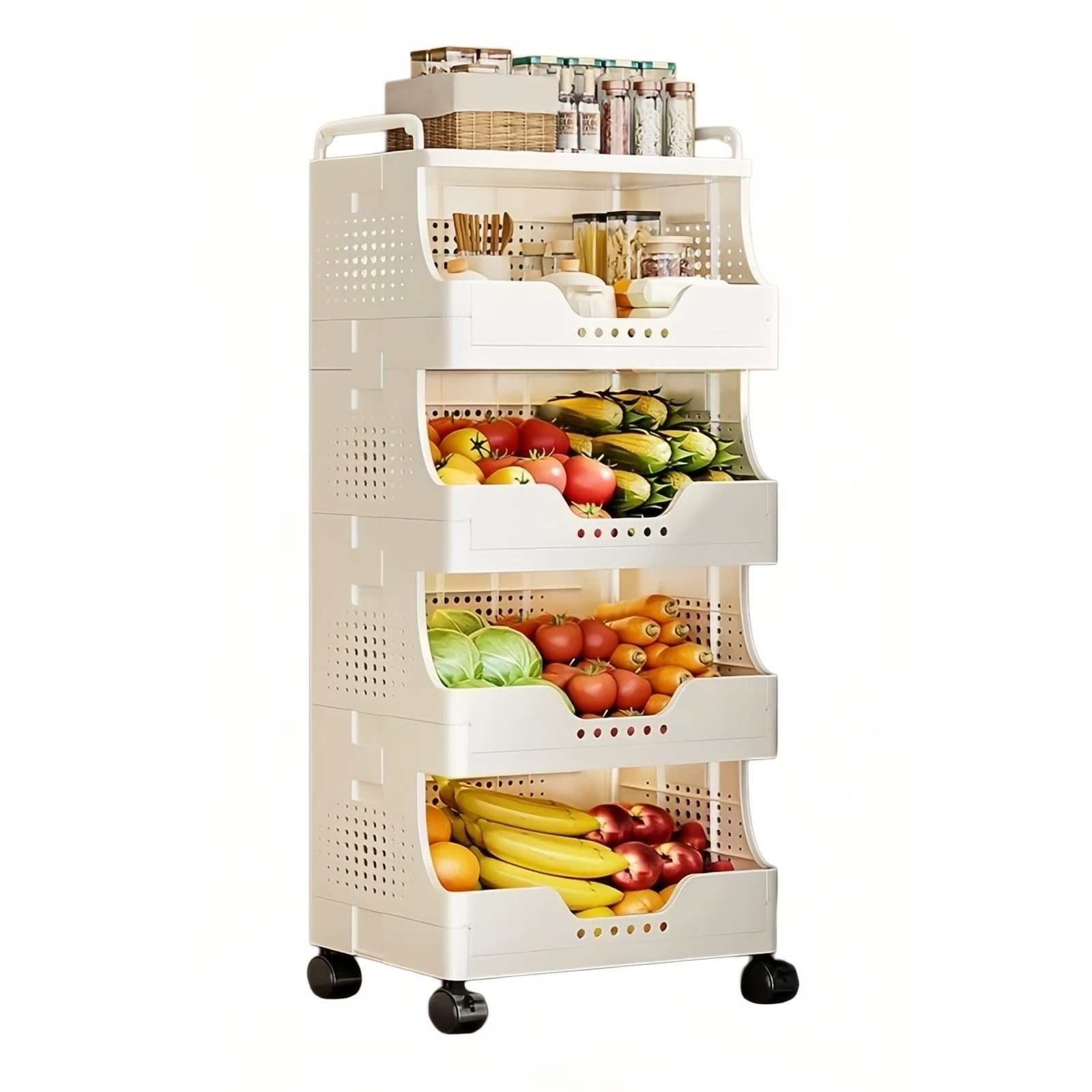 Carrello da cucina Carrello portaoggetti da cucina con rotelle, ripiano organizer for cestini di frutta e verdura a più livelli(Grande)