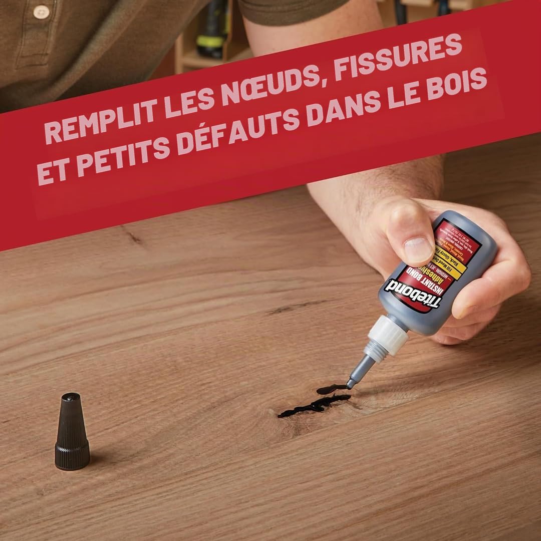 Titebond Instant Bond 8211 - Colle moyenne CA Super Glue - Jet Black, adhésif éthyle cyanoacrylate pour le travail du bois, remplissage de blancs, lot de 40 à 60 secondes - 56,7 g